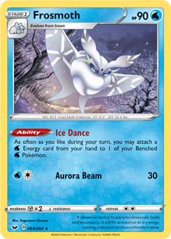 Rare Holo Pokémon card Frosmoth 64/202 from Sword & Shield expansion