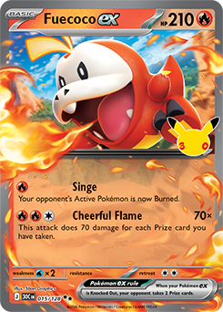 Double rare Pokémon card Fuecoco ex 015/128 from 30th Celebration expansion