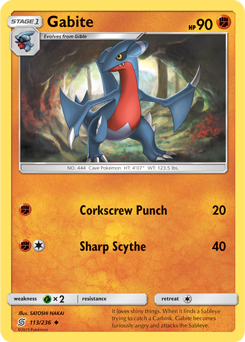 Uncommon Pokémon card Gabite 113/236 from Unified Minds expansion