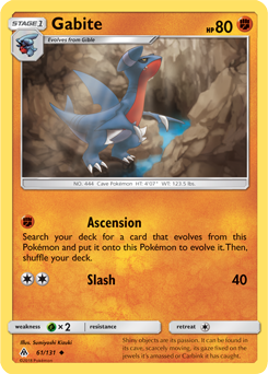 Uncommon Pokémon card Gabite 61/131 from Forbidden Light expansion