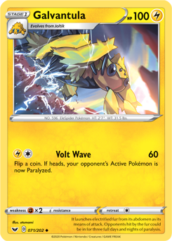 Uncommon Pokémon card Galvantula 71/202 from Sword & Shield expansion