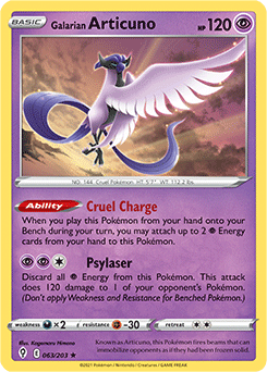 Rare Holo Pokémon card Galarian Articuno 63/203 from Evolving Skies expansion