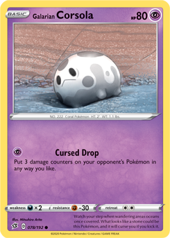 Common Pokémon card Galarian Corsola 78/192 from Rebel Clash expansion