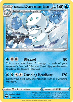 Rare Pokémon card Galarian Darmanitan 44/189 from Darkness Ablaze expansion