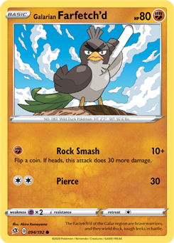 Common Pokémon card Galarian Farfetch'd 94/192 from Rebel Clash expansion