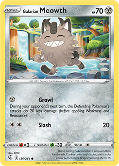 Common Pokémon card Galarian Meowth 180/264 from Fusion Strike expansion