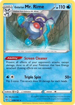 Rare Pokémon card Galarian Mr. Rime 38/192 from Rebel Clash expansion