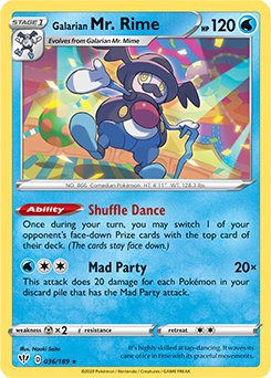 Rare Pokémon card Galarian Mr. Rime 36/189 from Darkness Ablaze expansion