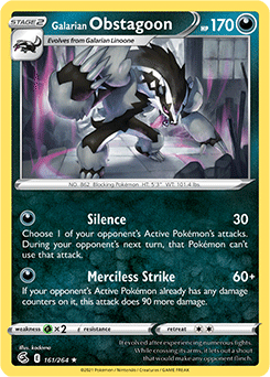 Rare Holo Pokémon card Galarian Obstagoon 161/264 from Fusion Strike expansion