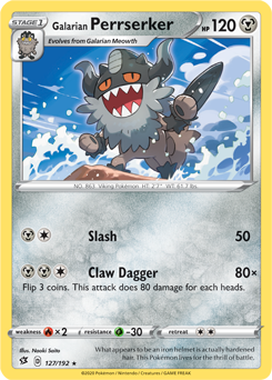 Rare Pokémon card Galarian Perrserker 127/192 from Rebel Clash expansion