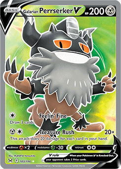 Full Art V Pokémon card Galarian Perrserker V 183/196 from Lost Origin expansion