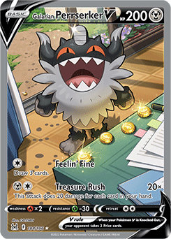 Full Art V Pokémon card Galarian Perrserker V 184/196 from Lost Origin expansion