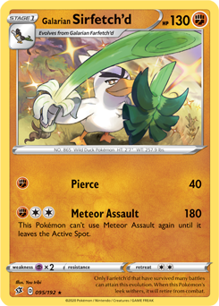Rare Holo Pokémon card Galarian Sirfetch'd 95/192 from Rebel Clash expansion