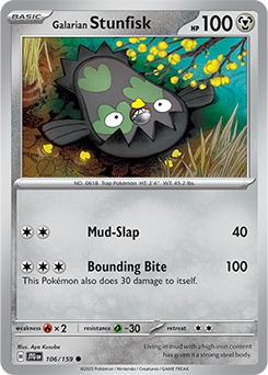 Common Pokémon card Galarian Stunfisk 106/159 from Journey Together expansion