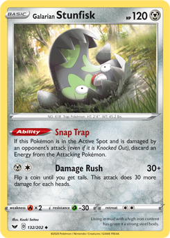 Uncommon Pokémon card Galarian Stunfisk 132/202 from Sword & Shield expansion