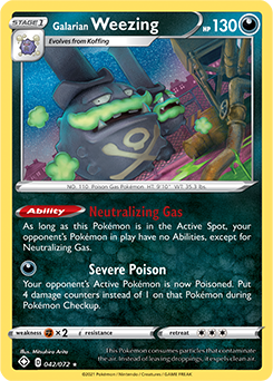 Rare Holo Pokémon card Galarian Weezing 042/072 from Shining Fates expansion