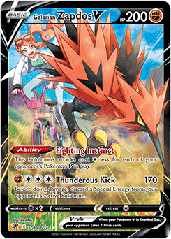 Full Art V Pokémon card Galarian Zapdos V TG19/TG30 from Astral Radiance expansion