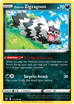 Galarian Zigzagoon 117/202 Pokémon card from Sword & Shield for sale at best price