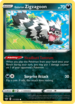 Common Pokémon card Galarian Zigzagoon 117/202 from Sword & Shield expansion