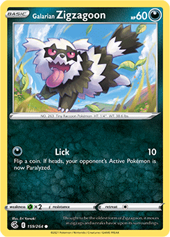 Common Pokémon card Galarian Zigzagoon 159/264 from Fusion Strike expansion