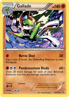 Rare Pokémon card Gallade 81/113 from Legendary Treasures expansion
