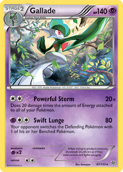 Rare holo Pokémon card Gallade 61/135 from Plasma Storm expansion
