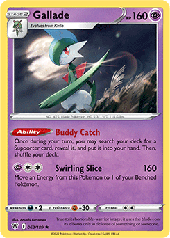 Rare Holo Pokémon card Gallade 062/189 from Astral Radiance expansion
