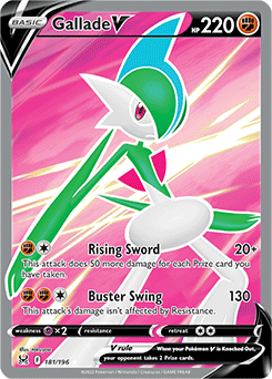 Full Art V Pokémon card Gallade V 181/196 from Lost Origin expansion