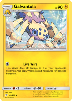 Rare Pokémon card Galvantula 62/236 from Unified Minds expansion