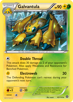 Rare Pokémon card Galvantula 42/114 from Steam Siege expansion
