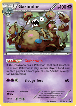 Rare holo Pokémon card Garbodor 54/124 from Dragons Exalted expansion