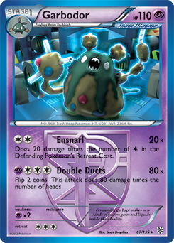 Rare Pokémon card Garbodor 67/135 from Plasma Storm expansion