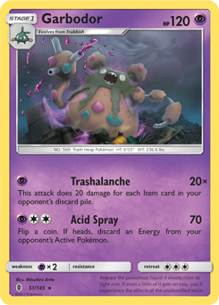 Rare Pokémon card Garbodor 51/145 from Guardians Rising expansion