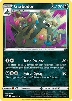 Rare Pokémon card Garbodor 111/185 from Vivid Voltage expansion