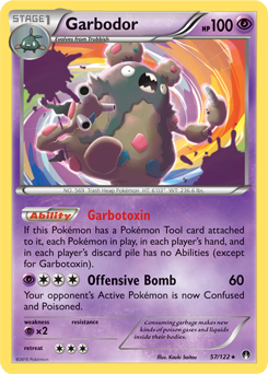 Rare holo Pokémon card Garbodor 57/122 from Breakpoint expansion