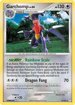 Rare holo Pokémon card Garchomp 9/123 from Mysterious Treasures expansion