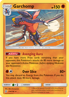 Rare holo Pokémon card Garchomp 114/236 from Unified Minds expansion