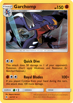 Rare holo Pokémon card Garchomp 62/131 from Forbidden Light expansion