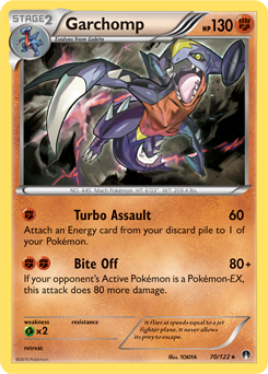 Rare holo Pokémon card Garchomp 70/122 from Breakpoint expansion