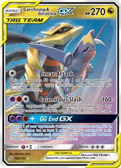 Pokémon GX Pokémon card Garchomp Giratina GX 146/236 from Unified Minds expansion