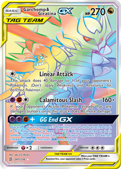 Secret Rainbow GX Pokémon card Garchomp Giratina GX 247/236 from Unified Minds expansion