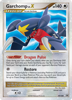 Lv. X Pokémon card Garchomp LV.X 97/100 from Majestic Dawn expansion
