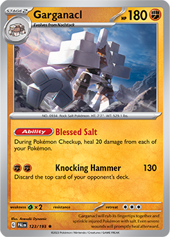 Rare Pokémon card Garganacl 123/193 from Paldea Evolved expansion