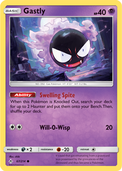 Common Pokémon card Gastly 67/214 from Unbroken Bonds expansion