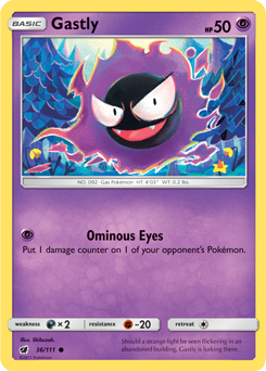 Common Pokémon card Gastly 36/111 from Crimson Invasion expansion