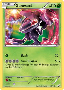 Rare holo Pokémon card Genesect 16/113 from Legendary Treasures expansion