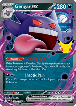 Double rare Pokémon card Gengar ex 090/128 from 30th Celebration expansion