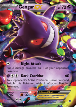 Pokémon EX Pokémon card Gengar EX 34/119 from Phantom Forces expansion