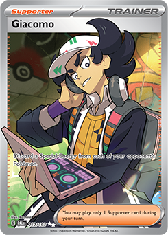 Ultra rare Pokémon card Giacomo 252/193 from Paldea Evolved expansion