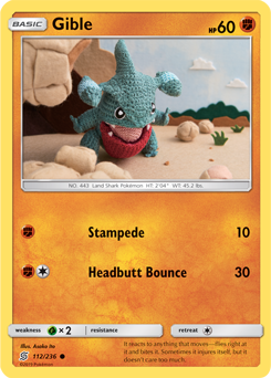 Common Pokémon card Gible 112/236 from Unified Minds expansion